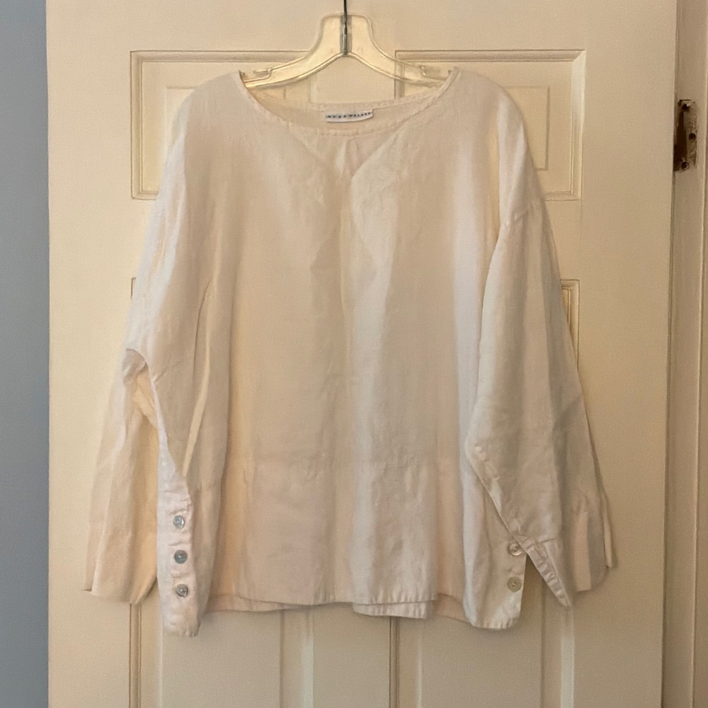 Bryn Walker White 100% Linen Boxy Top Medium Lagenlook Coastal Minimalist Blouse